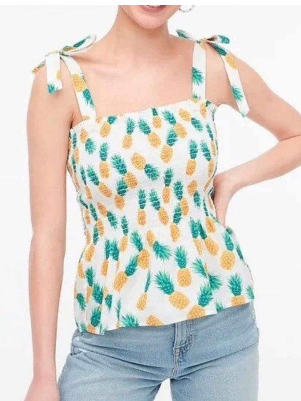 J. Crew Pineapple Print Tie-Shoulder Camisole - White/Yellow/Green